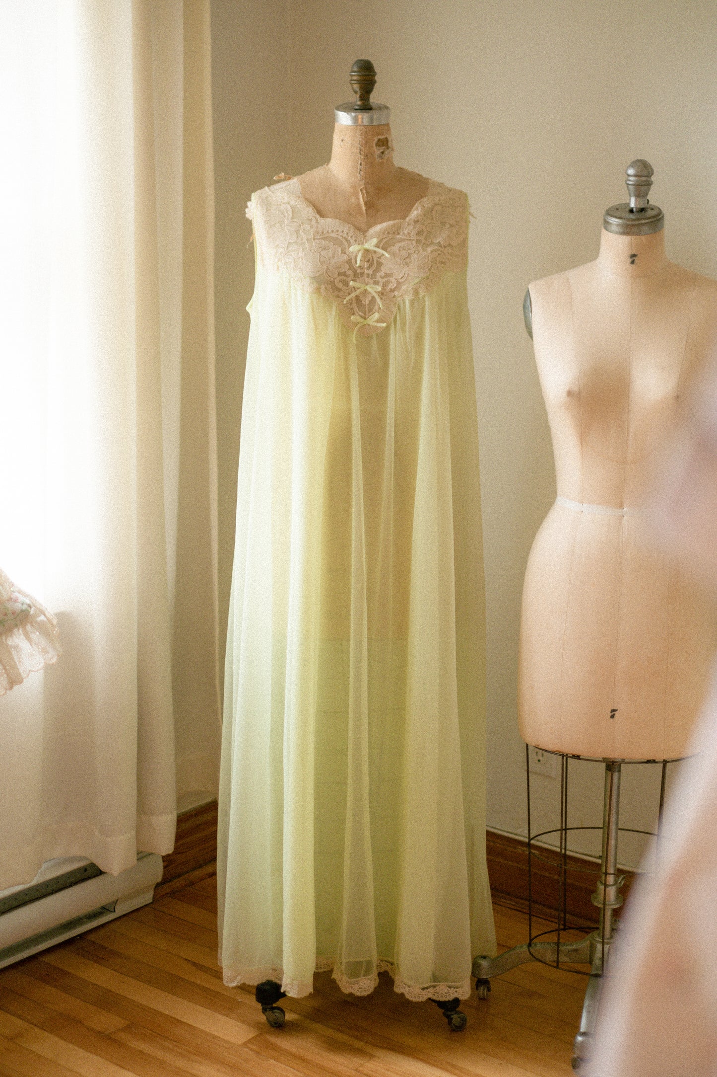 Vintage green lace flared sheer nighty