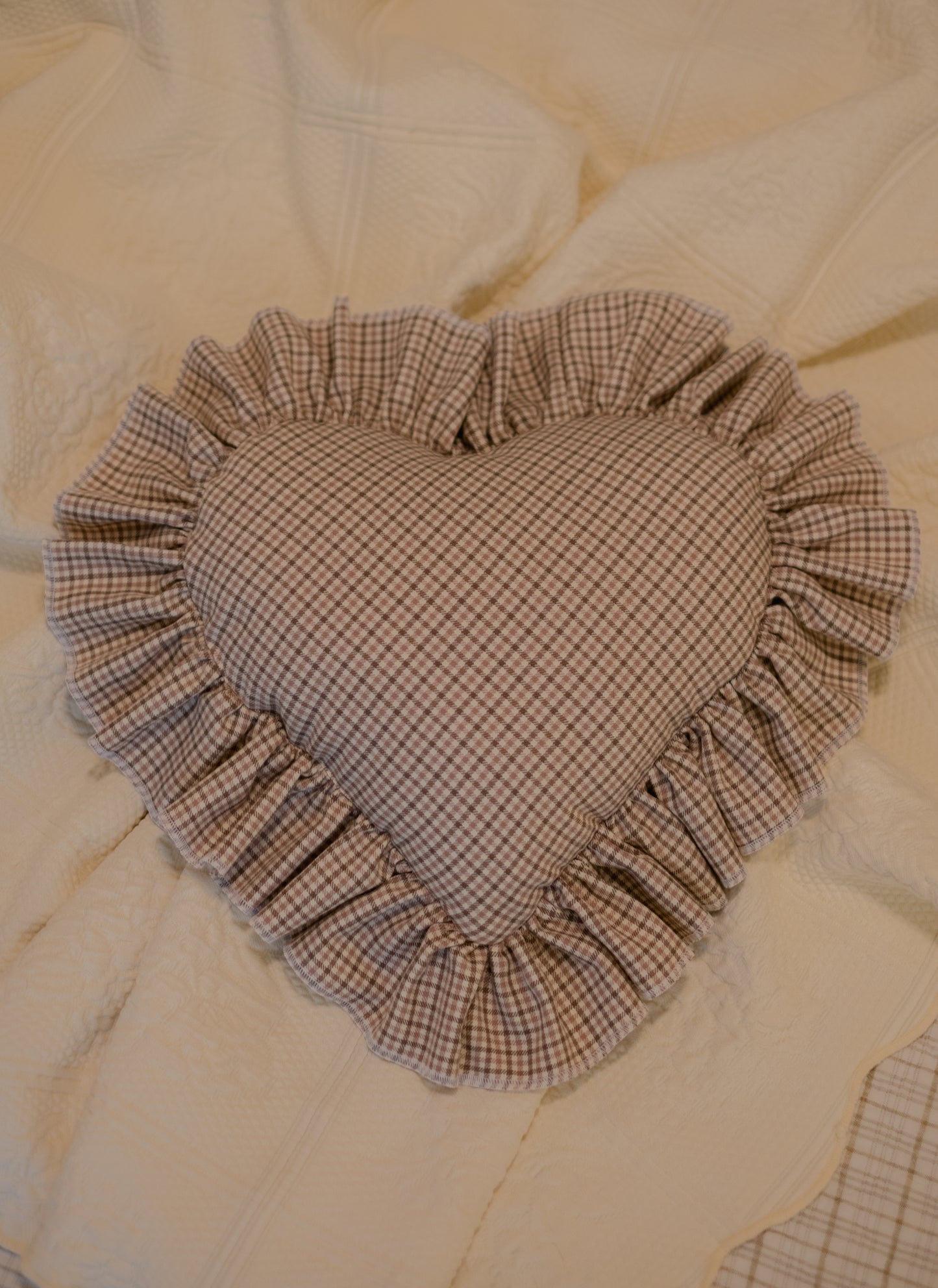 Handmade ruffled heart pillow - Fall picnic