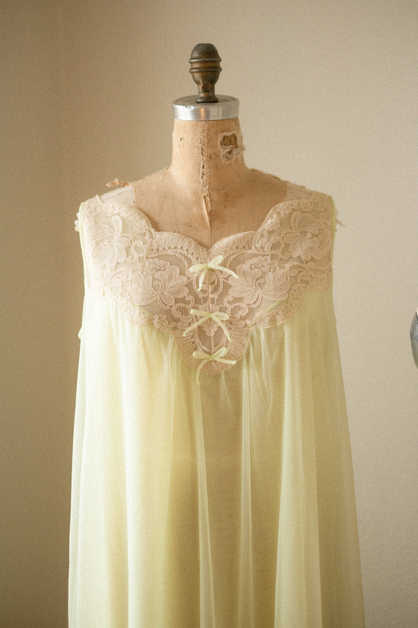 Vintage green lace flared sheer nighty