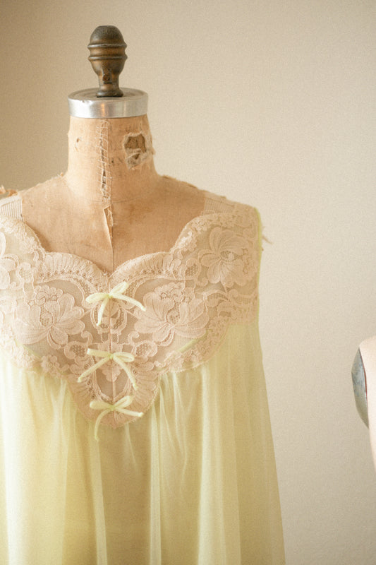 Vintage green lace flared sheer nighty