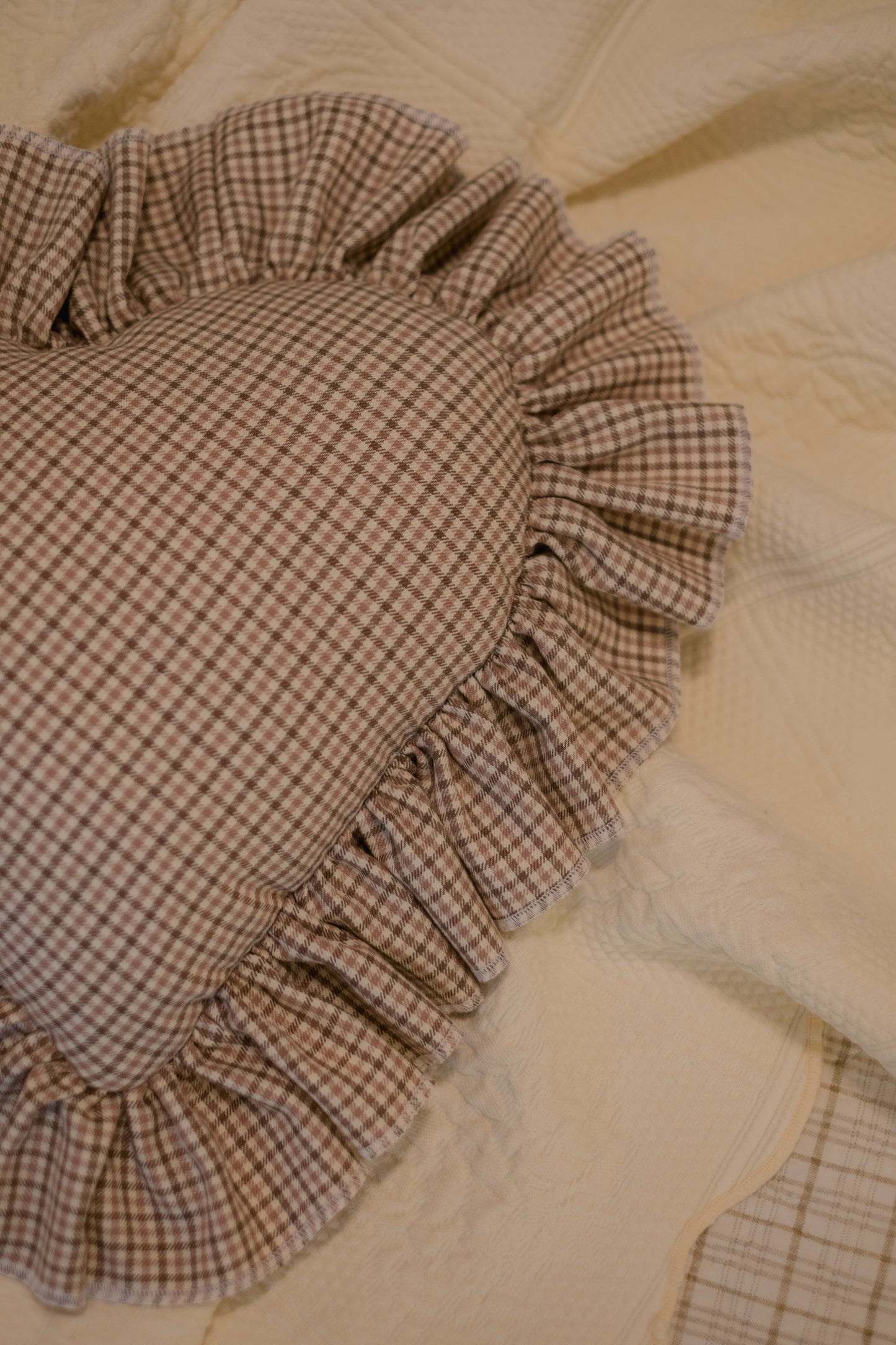Handmade ruffled heart pillow - Fall picnic