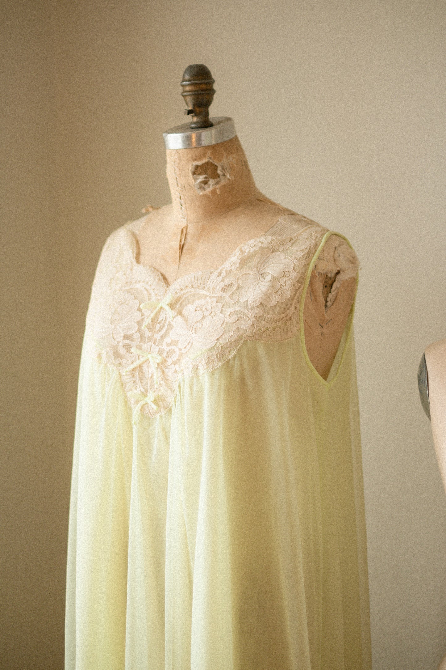 Vintage green lace flared sheer nighty