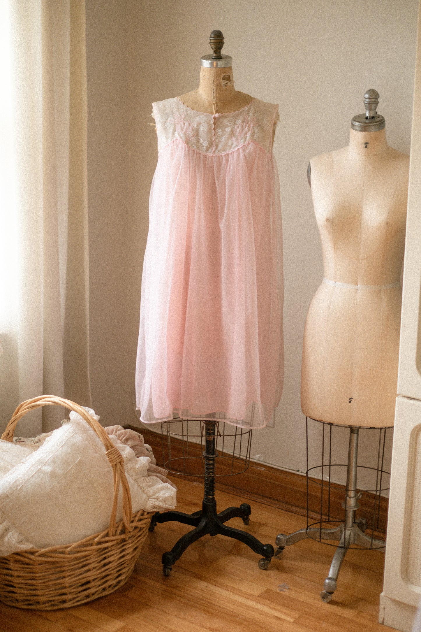 Vintage pink lace flared sheer nighty