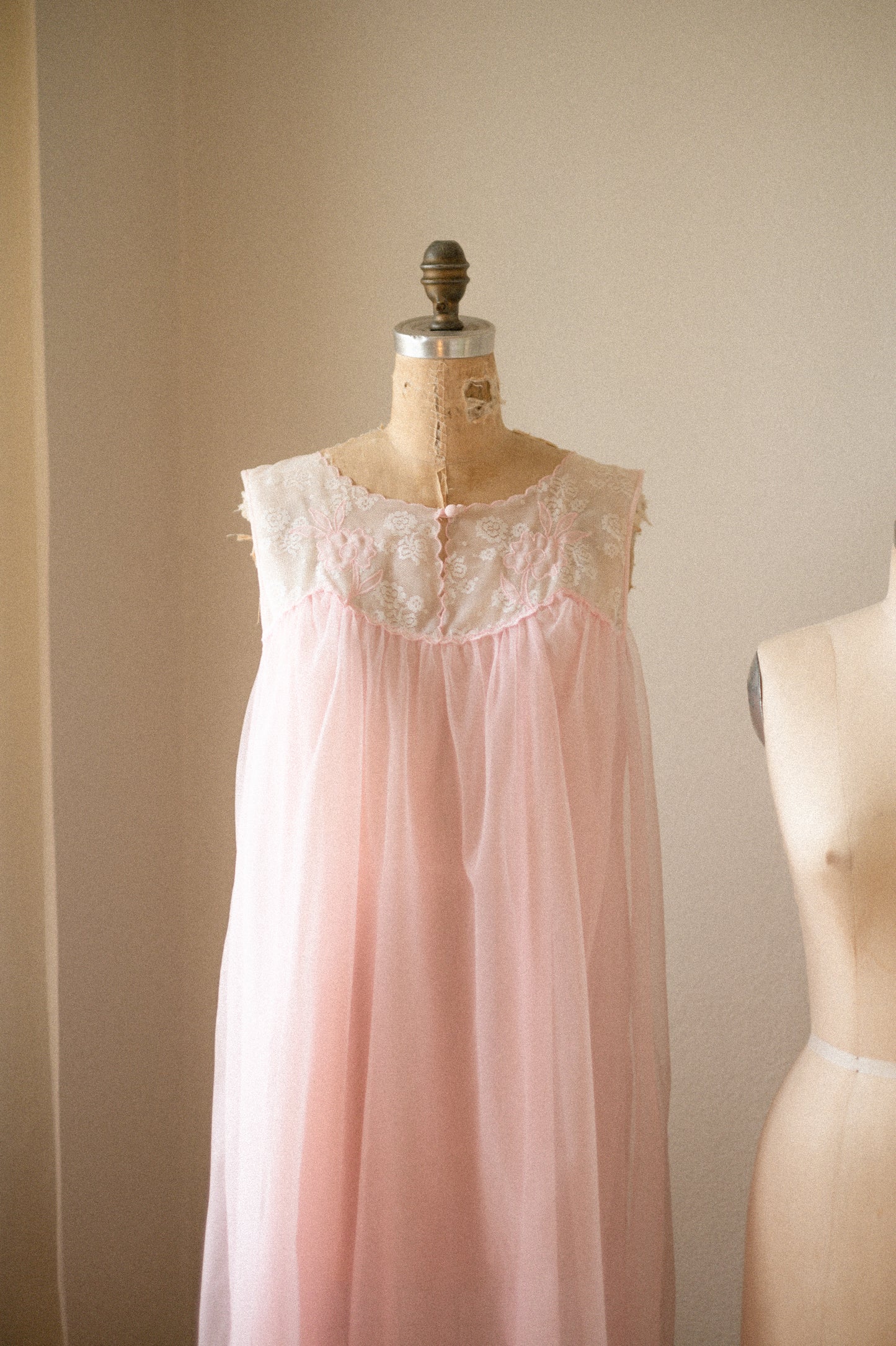 Vintage pink lace flared sheer nighty