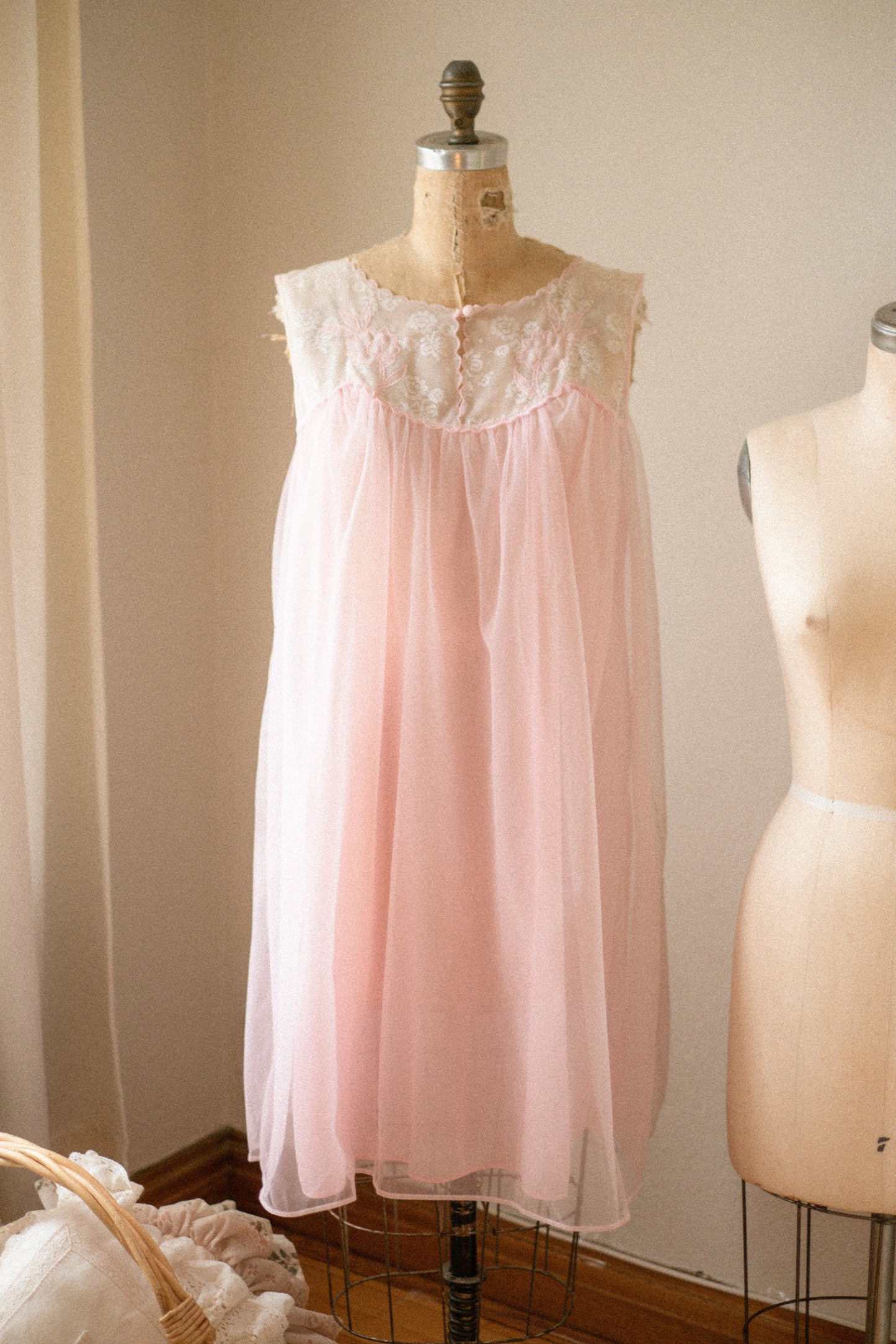Vintage pink lace flared sheer nighty