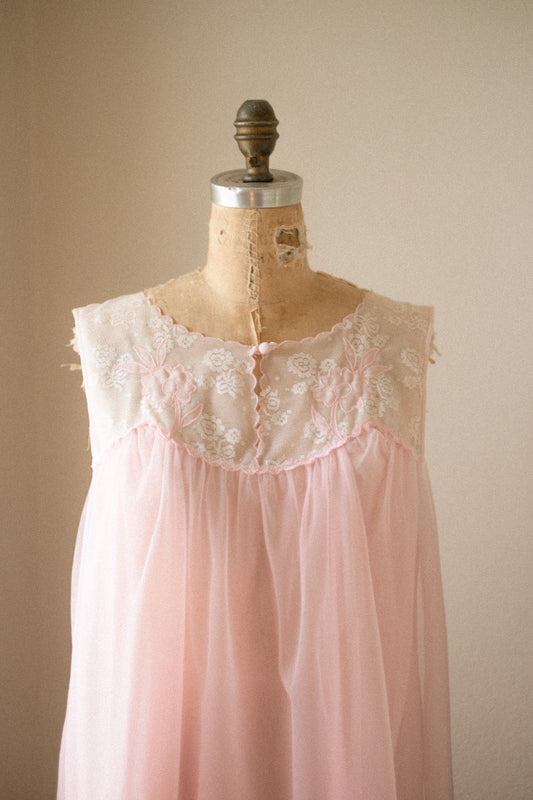 Vintage pink lace flared sheer nighty