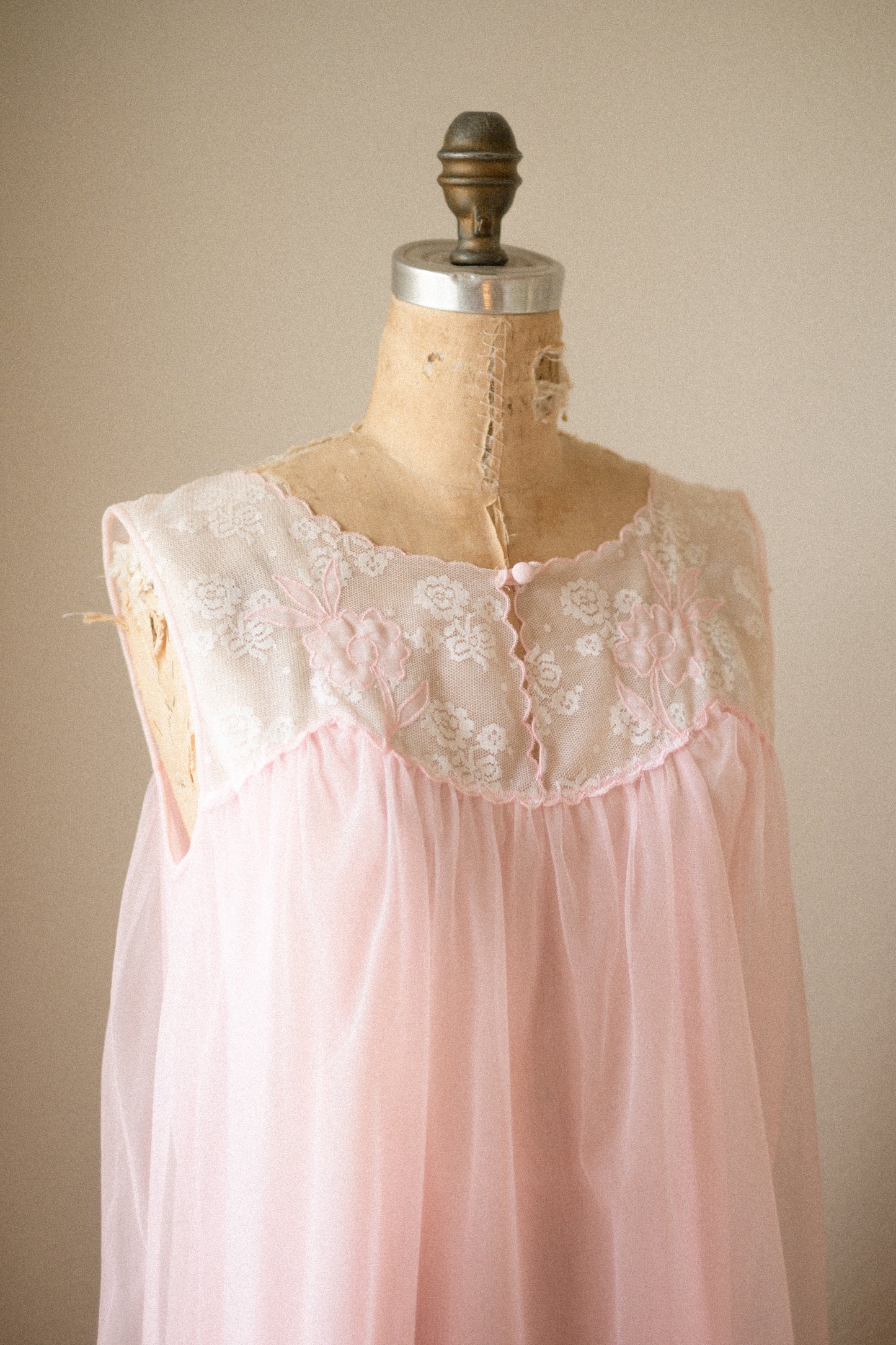 Vintage pink lace flared sheer nighty