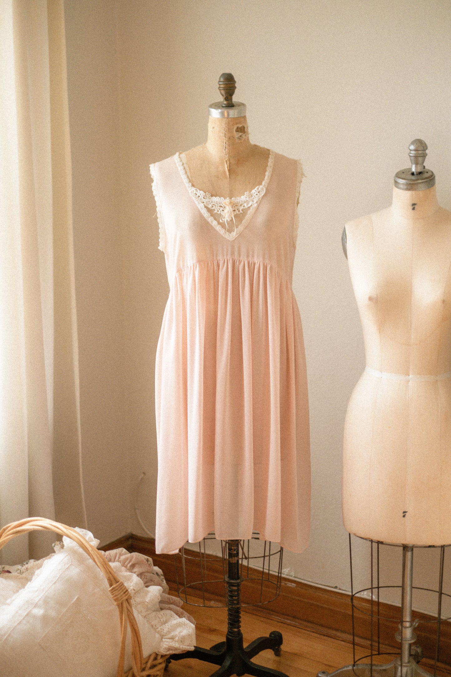 Vintage sheer lace trimmed pink sleep dress