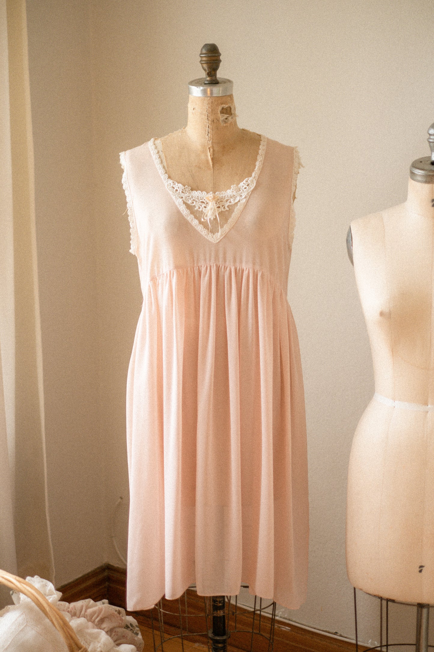 Vintage sheer lace trimmed pink sleep dress