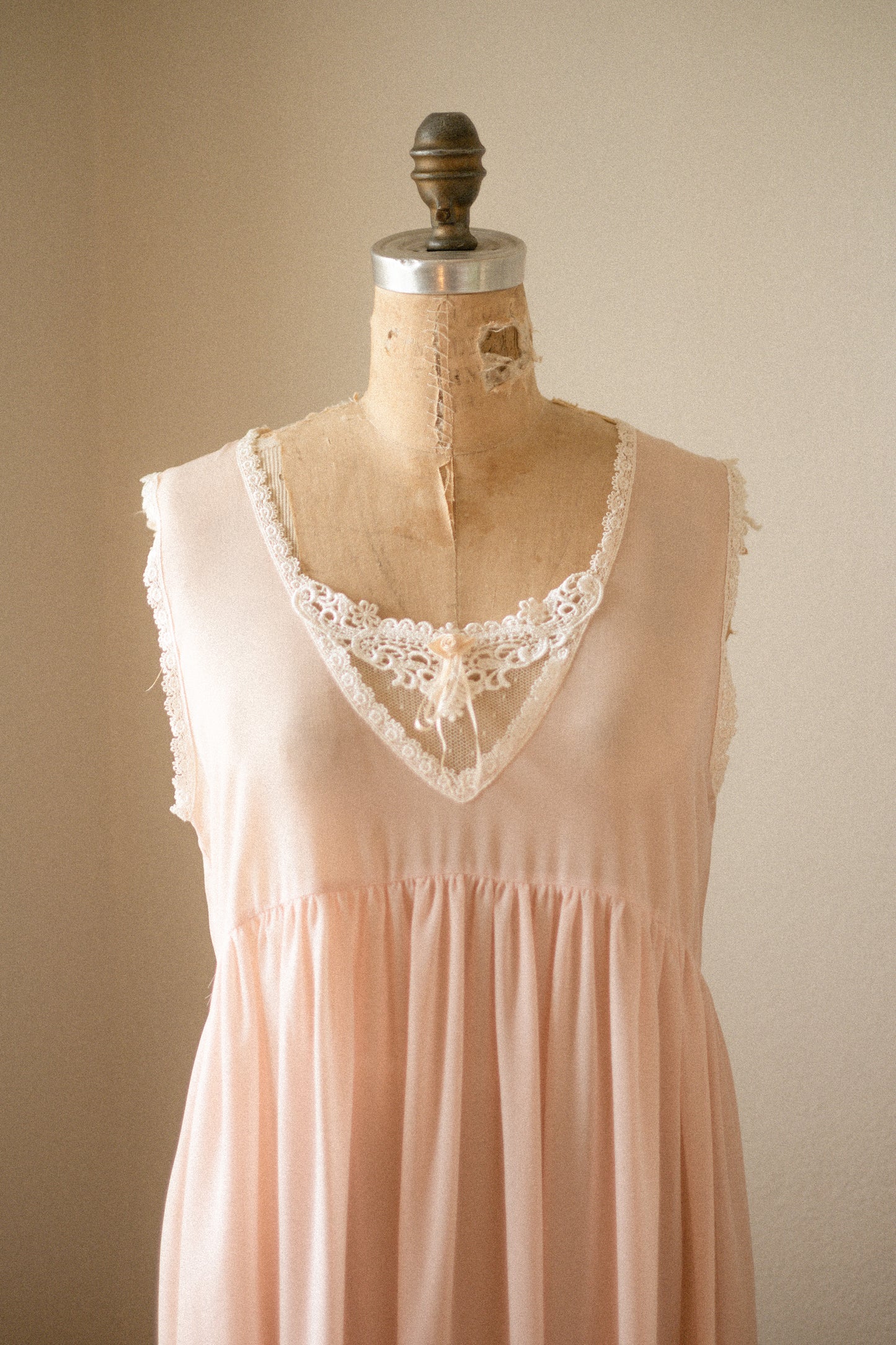 Vintage sheer lace trimmed pink sleep dress