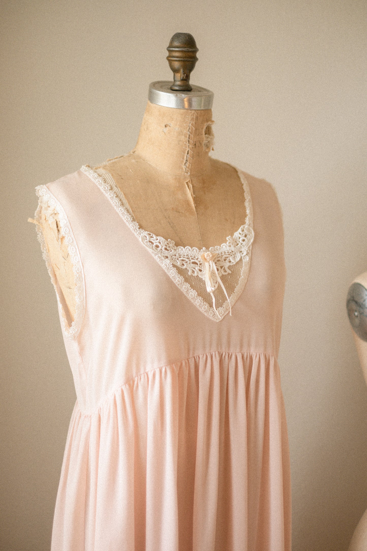 Vintage sheer lace trimmed pink sleep dress