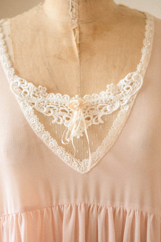 Vintage sheer lace trimmed pink sleep dress