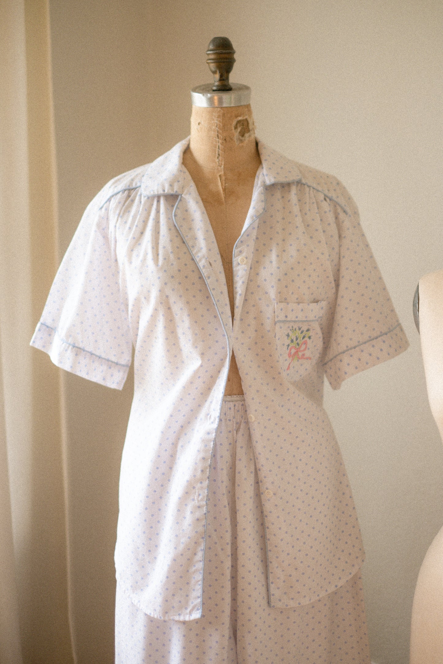vintage cotton embroidered pyjamas set