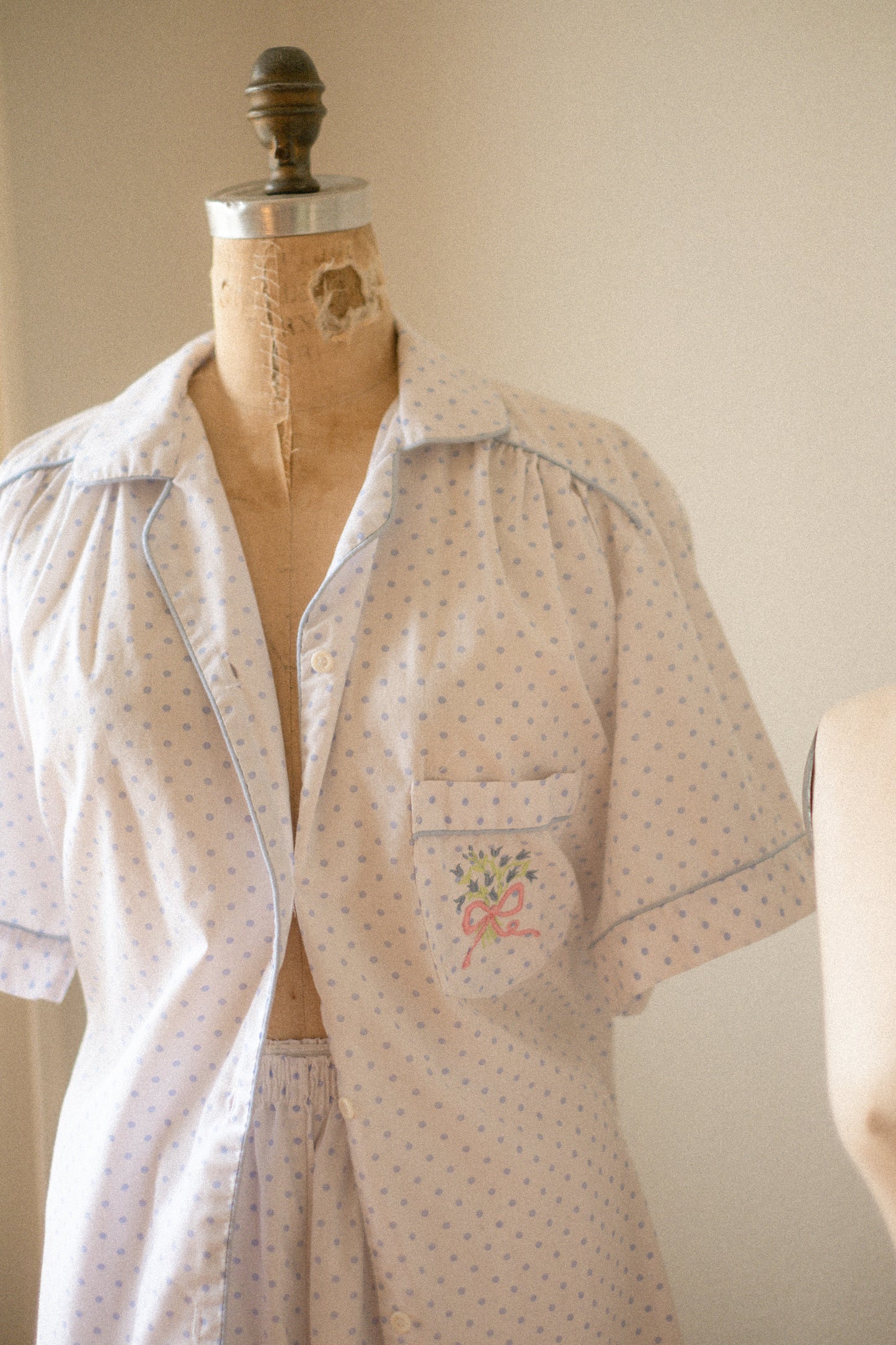 vintage cotton embroidered pyjamas set
