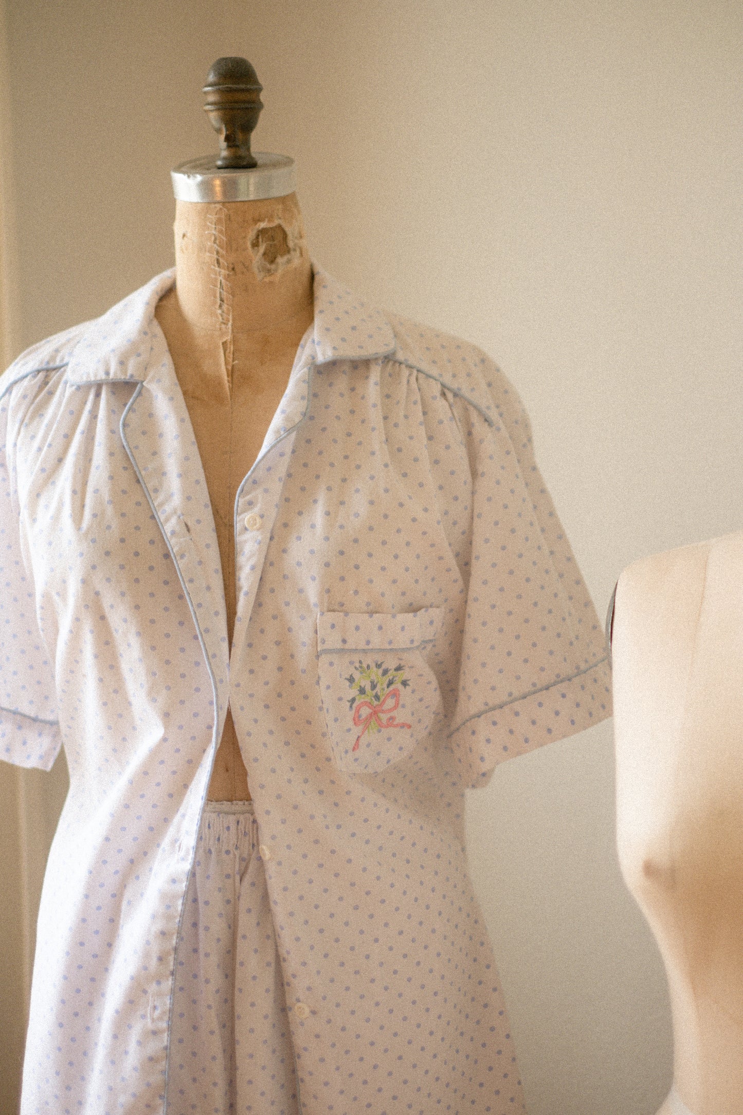 vintage cotton embroidered pyjamas set