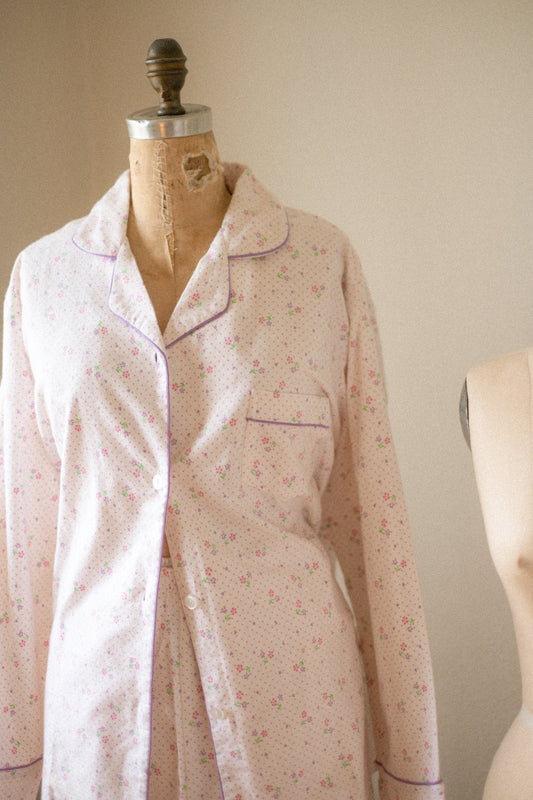 Vintage flannel floral heart pyjama set