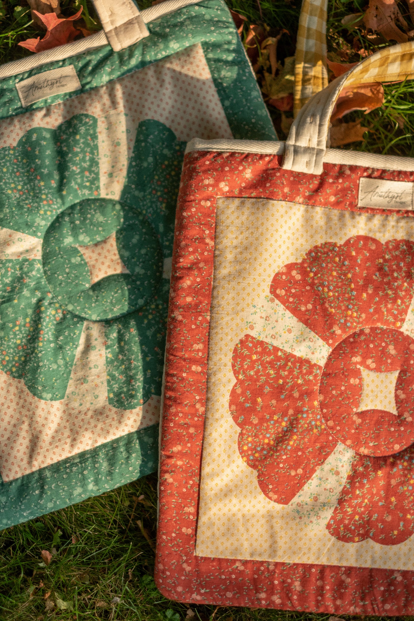 Handmade quilted mini tote bag - Chestnut