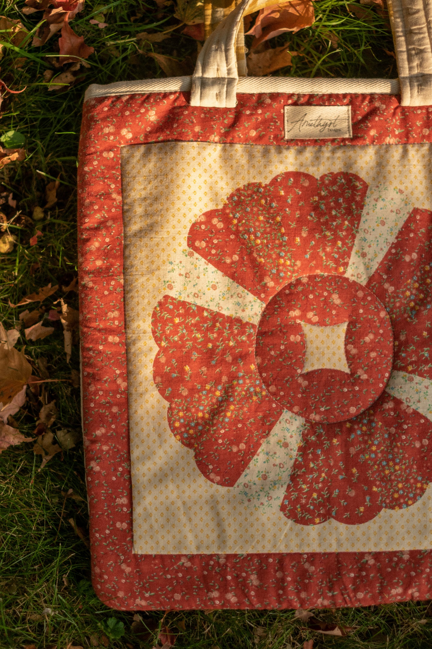 Handmade quilted mini tote bag - Chestnut