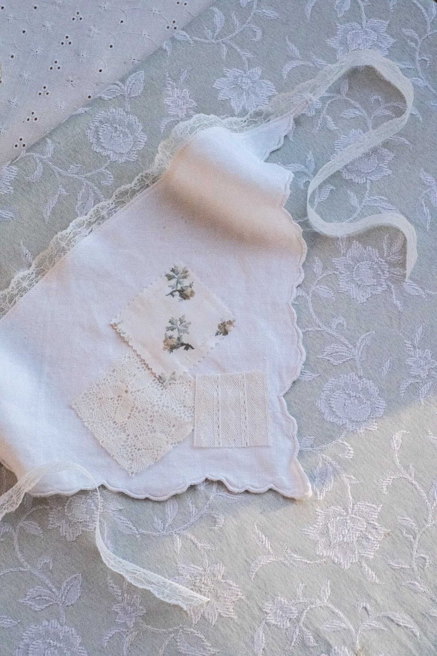 Handmade vintage french lace patchwork bandana