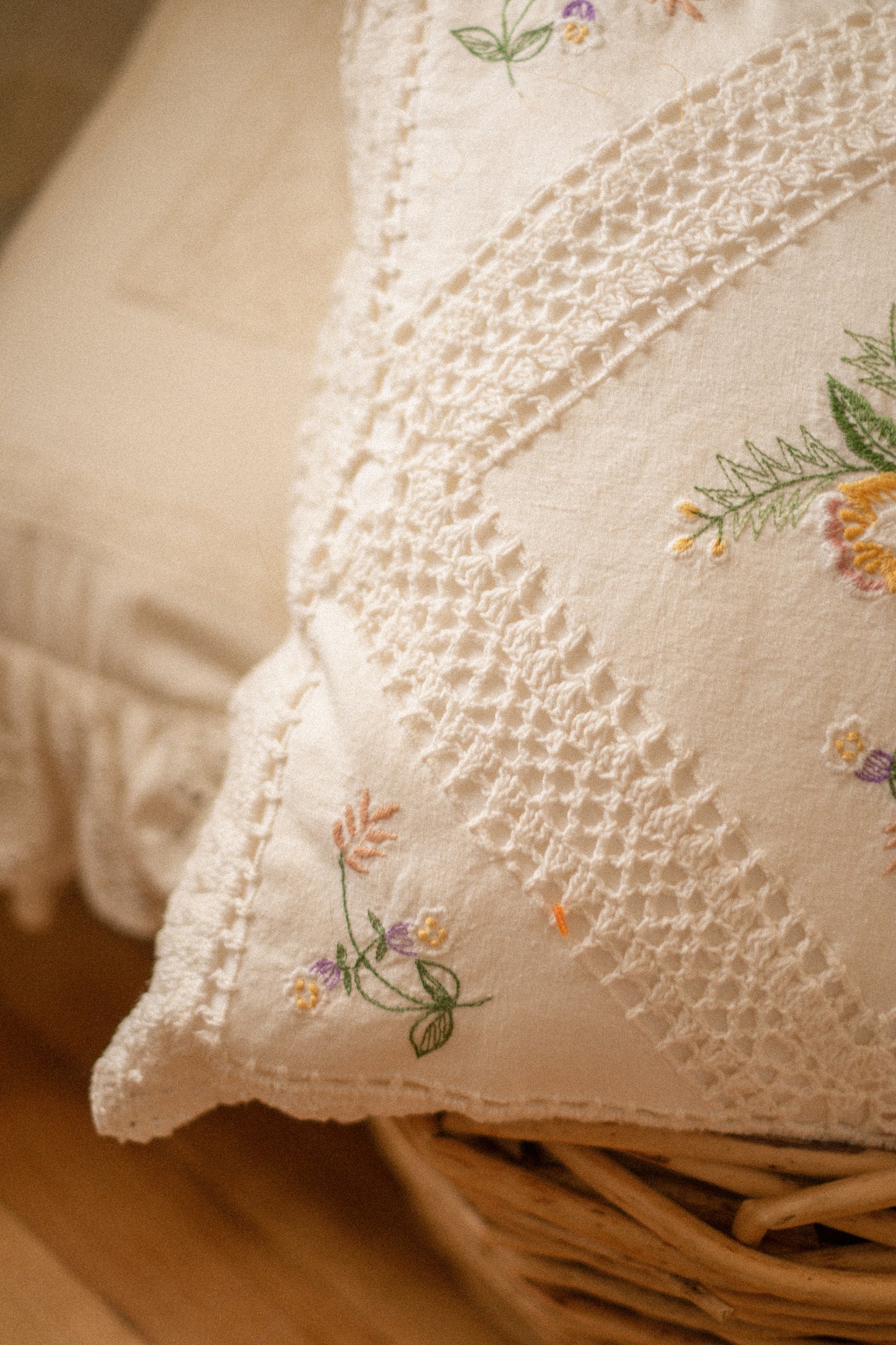 Vintage pink & cream lace ruffled pillows