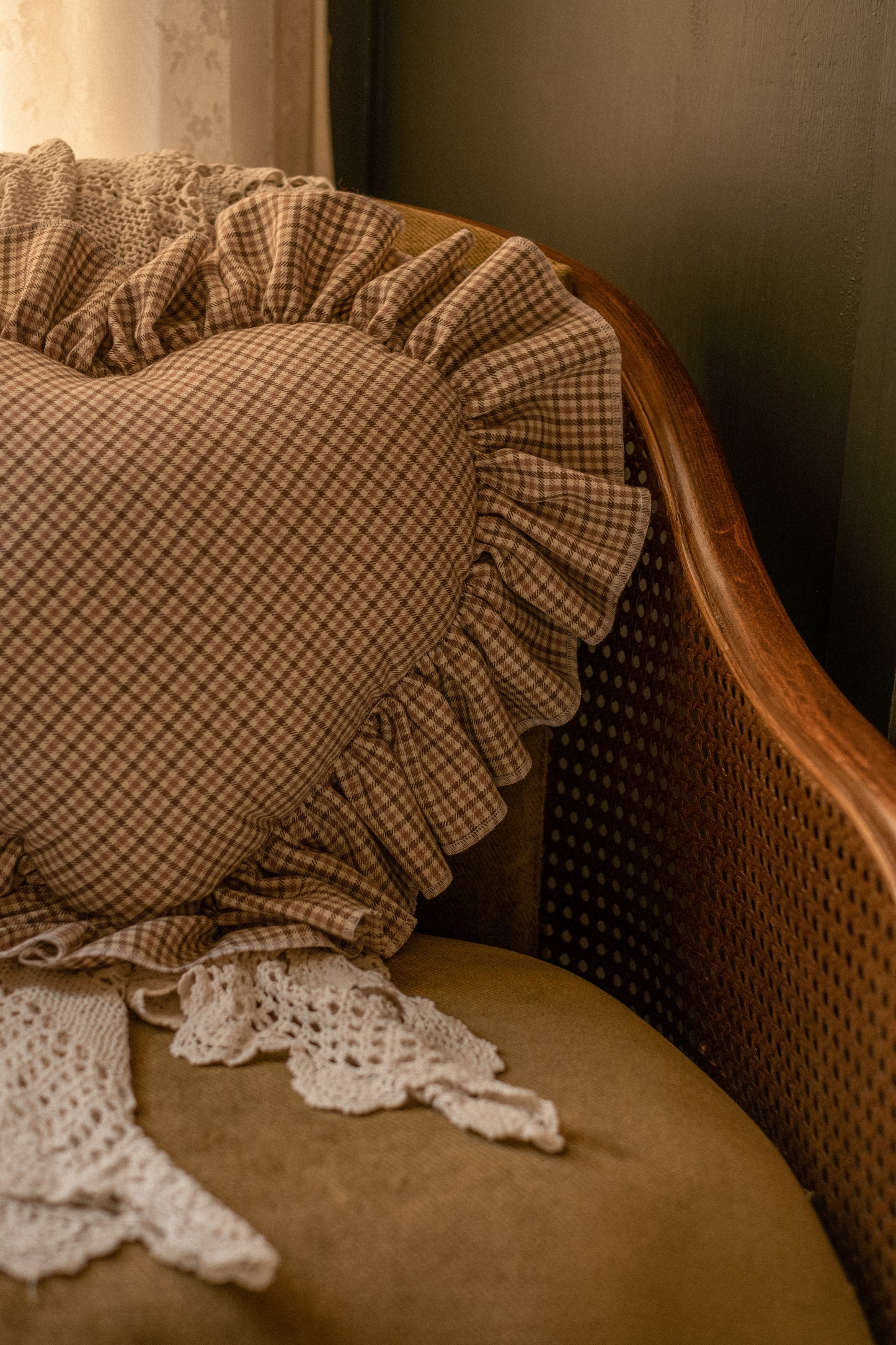 Handmade ruffled heart pillow - Fall picnic