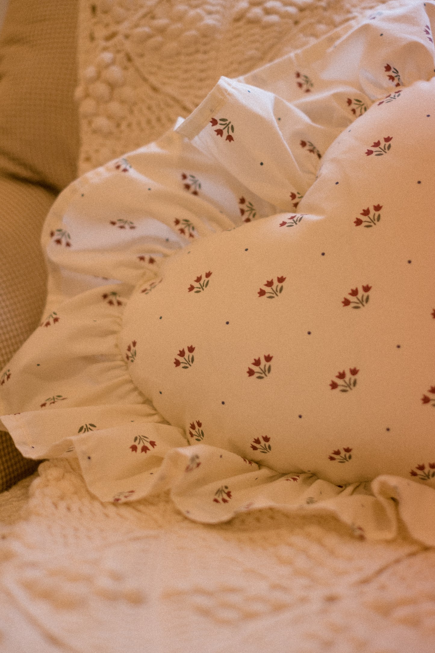 Handmade ruffled heart pillow - christmas cottage