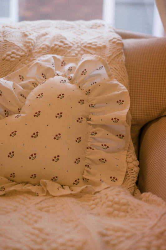 Handmade ruffled heart pillow - christmas cottage