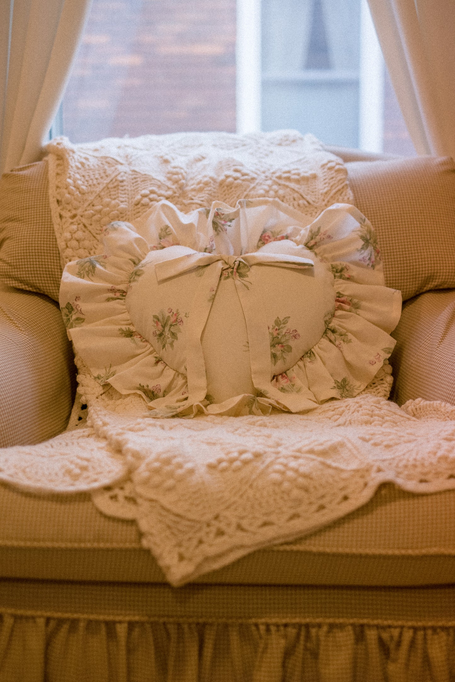 Handmade ruffled heart pillow - snow fairy