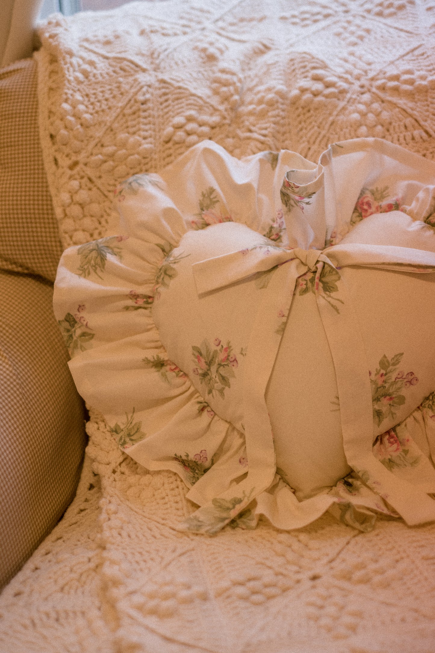 Handmade ruffled heart pillow - snow fairy