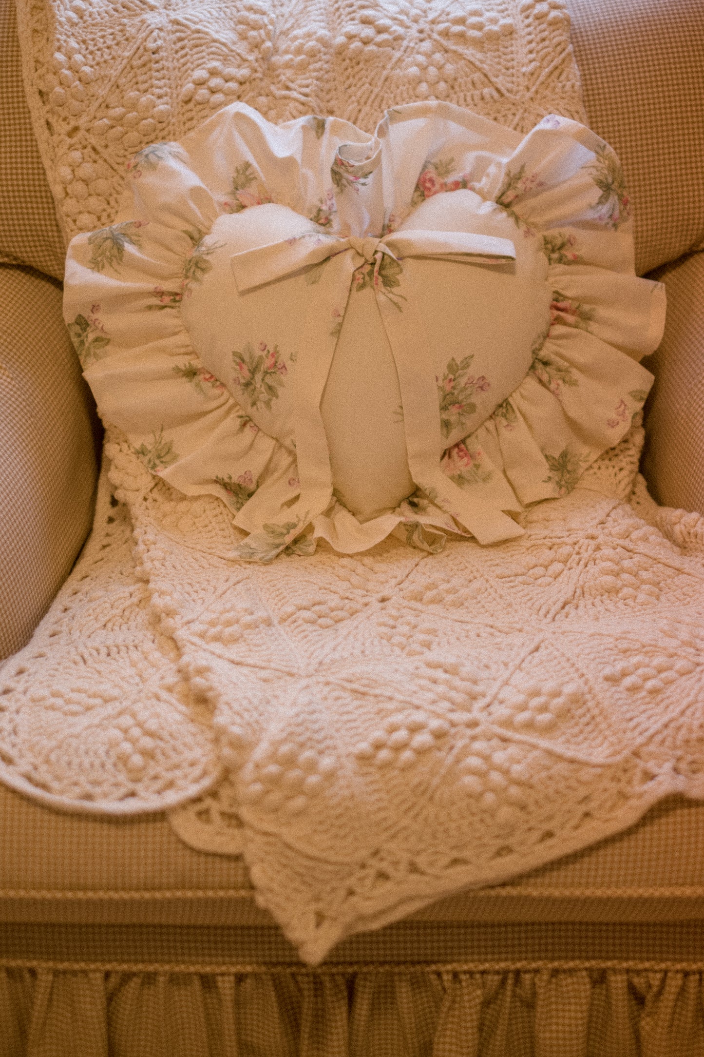 Handmade ruffled heart pillow - snow fairy