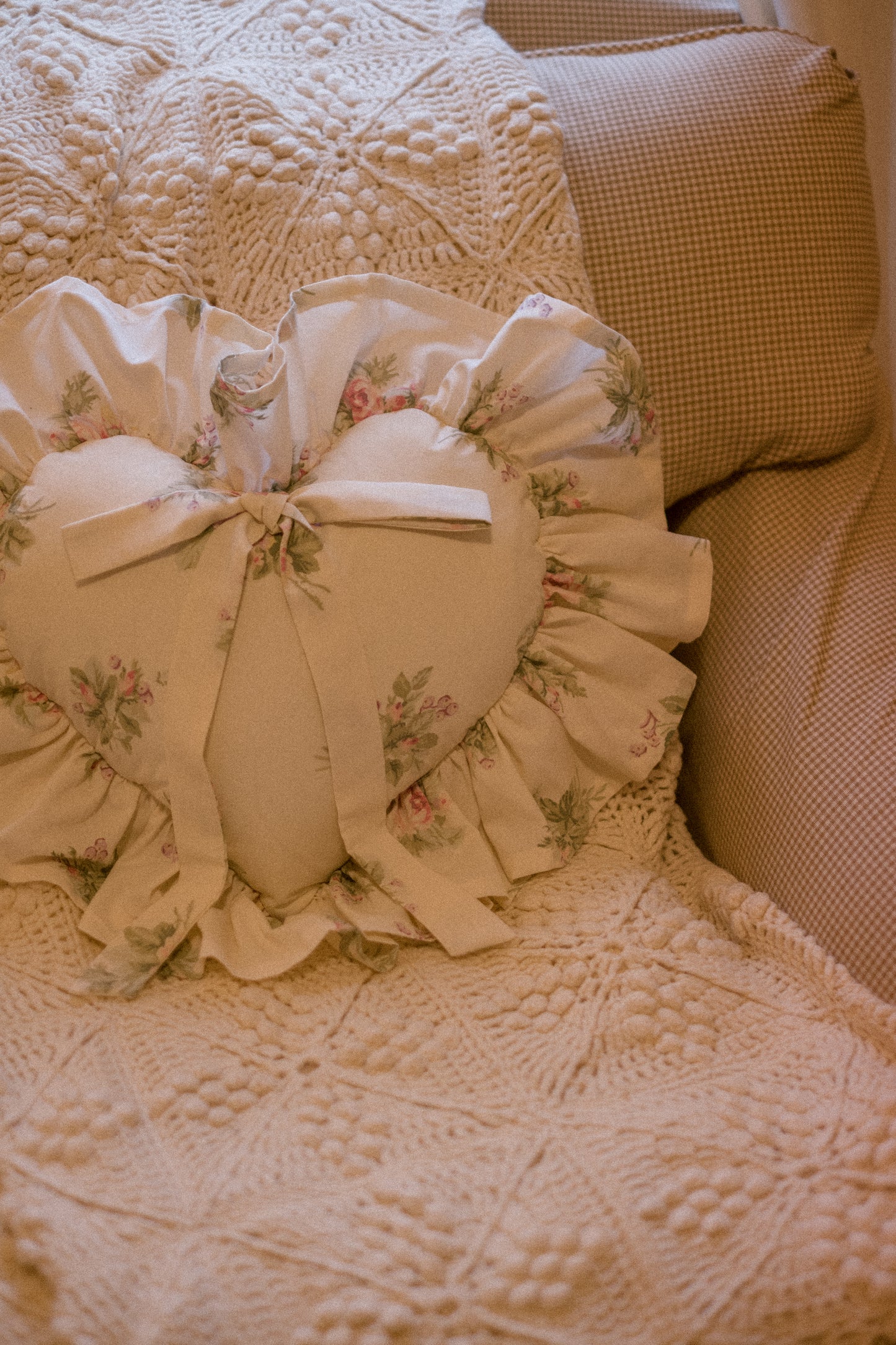 Handmade ruffled heart pillow - snow fairy