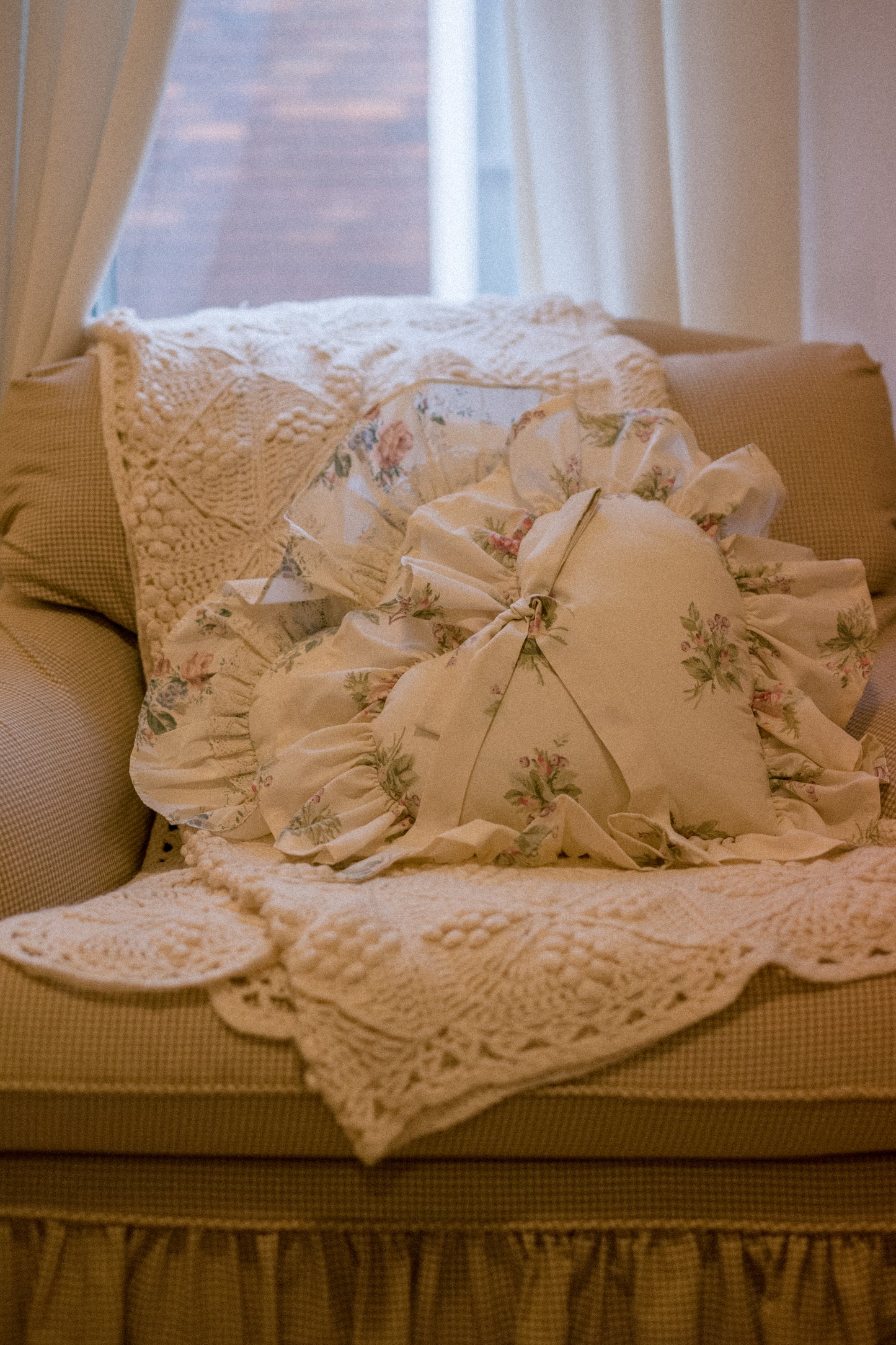 Handmade ruffled heart pillow - snow fairy