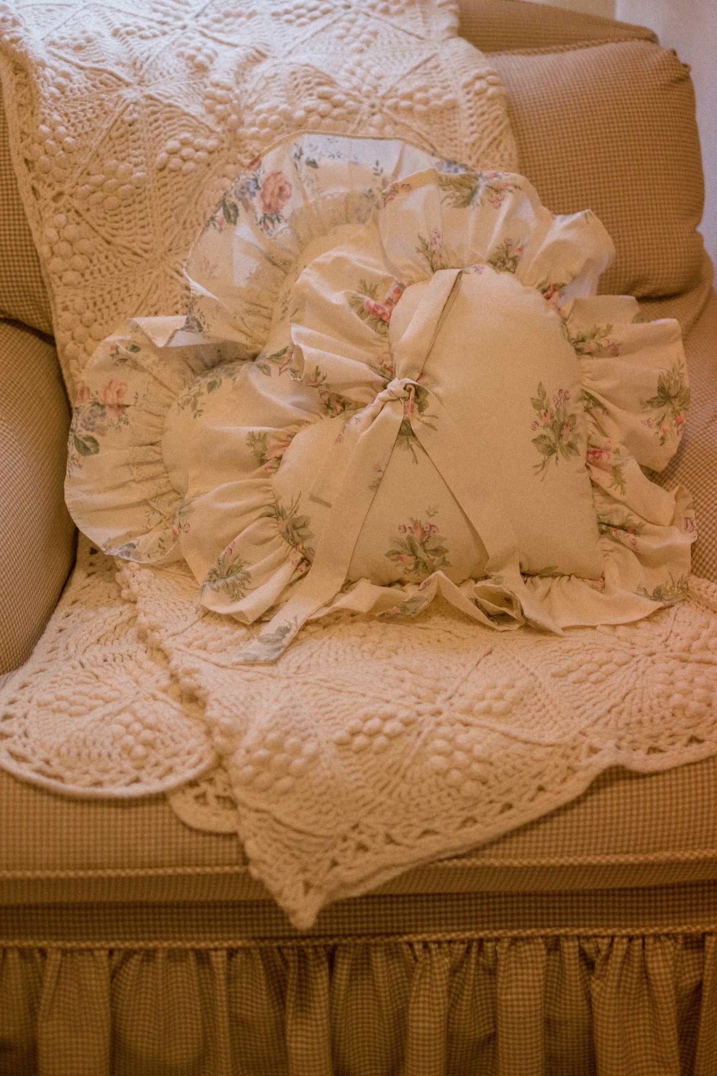 Handmade ruffled heart pillow - snow fairy