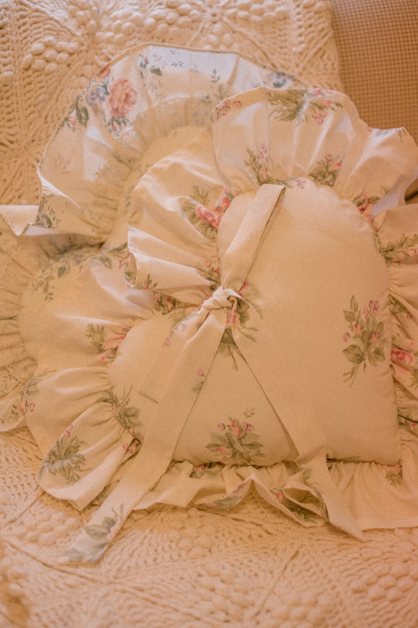 Handmade ruffled heart pillow - snow fairy