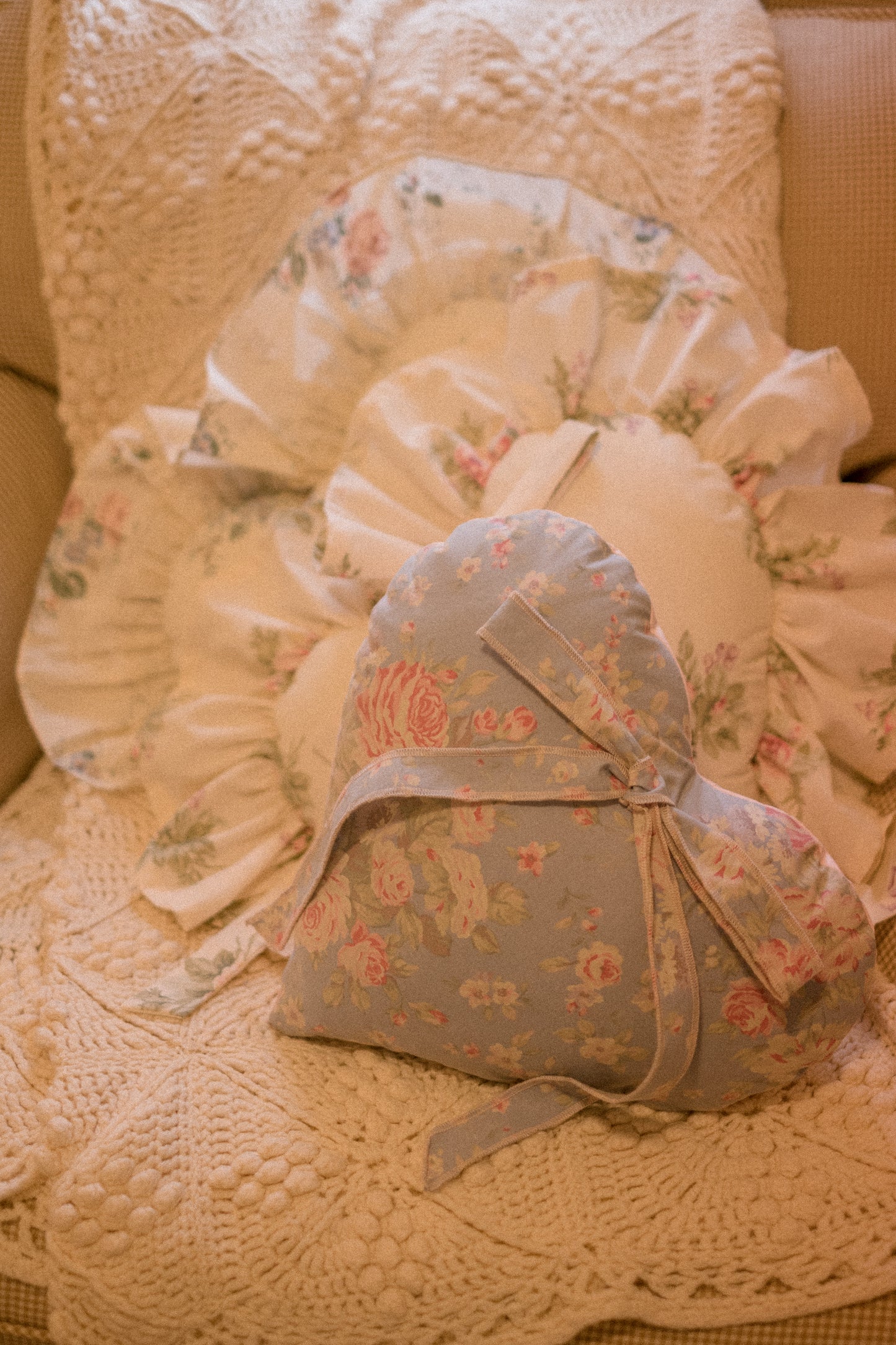 Handmade ruffled heart pillow - violet
