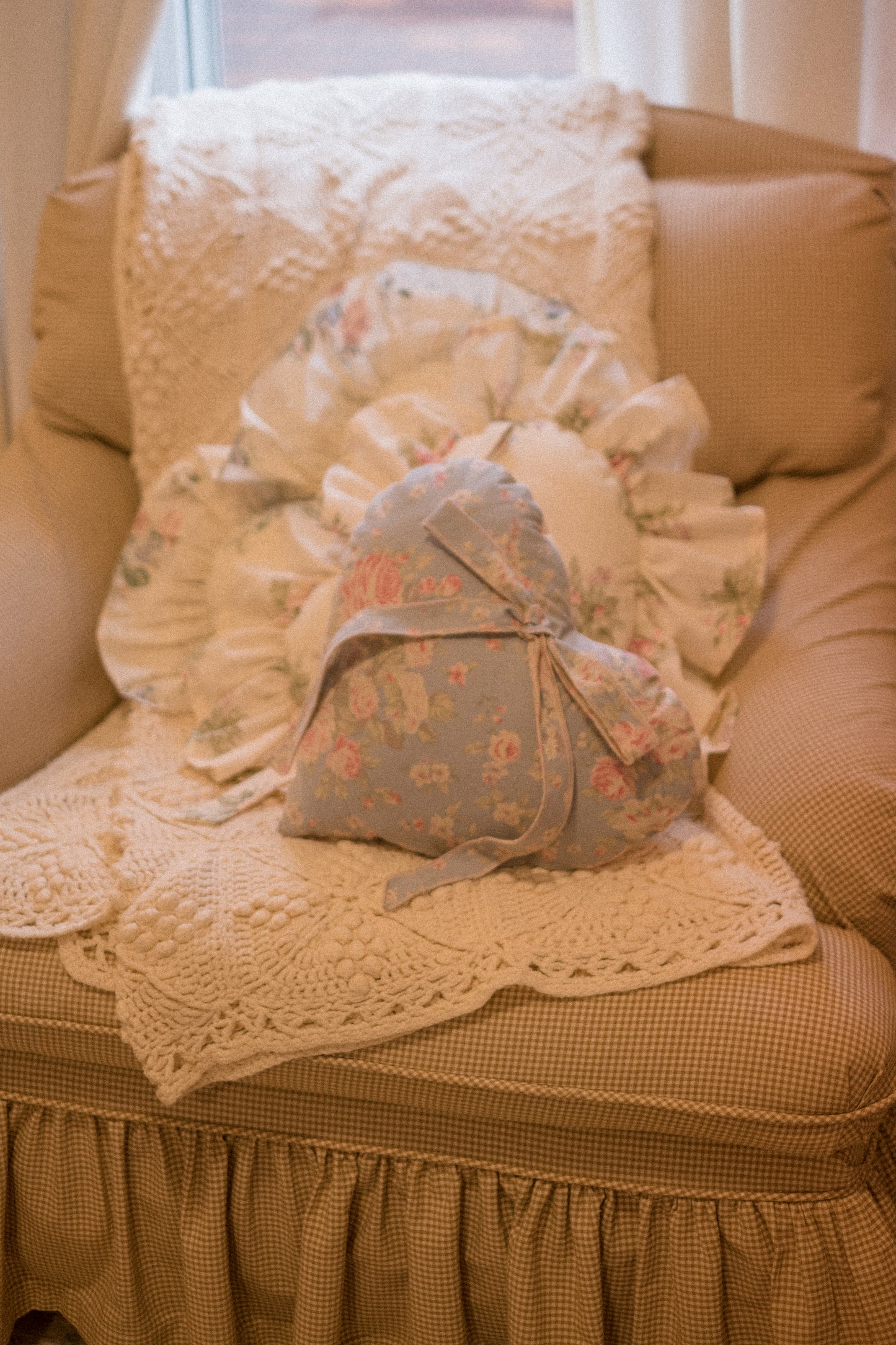 Handmade ruffled heart pillow - violet