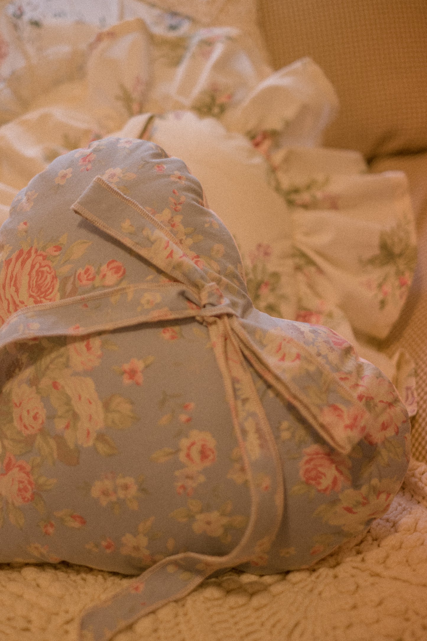 Handmade ruffled heart pillow - violet