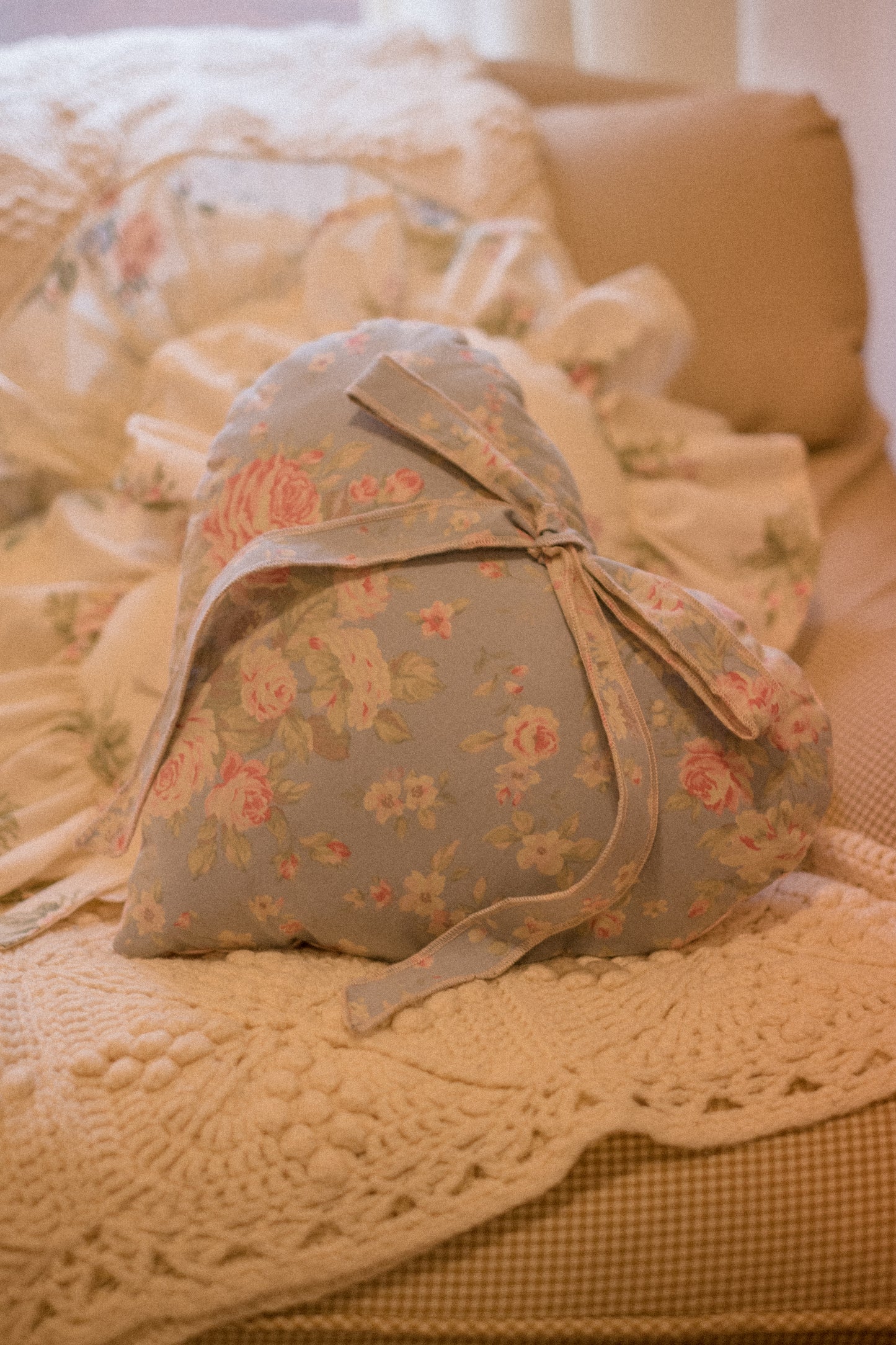 Handmade ruffled heart pillow - violet