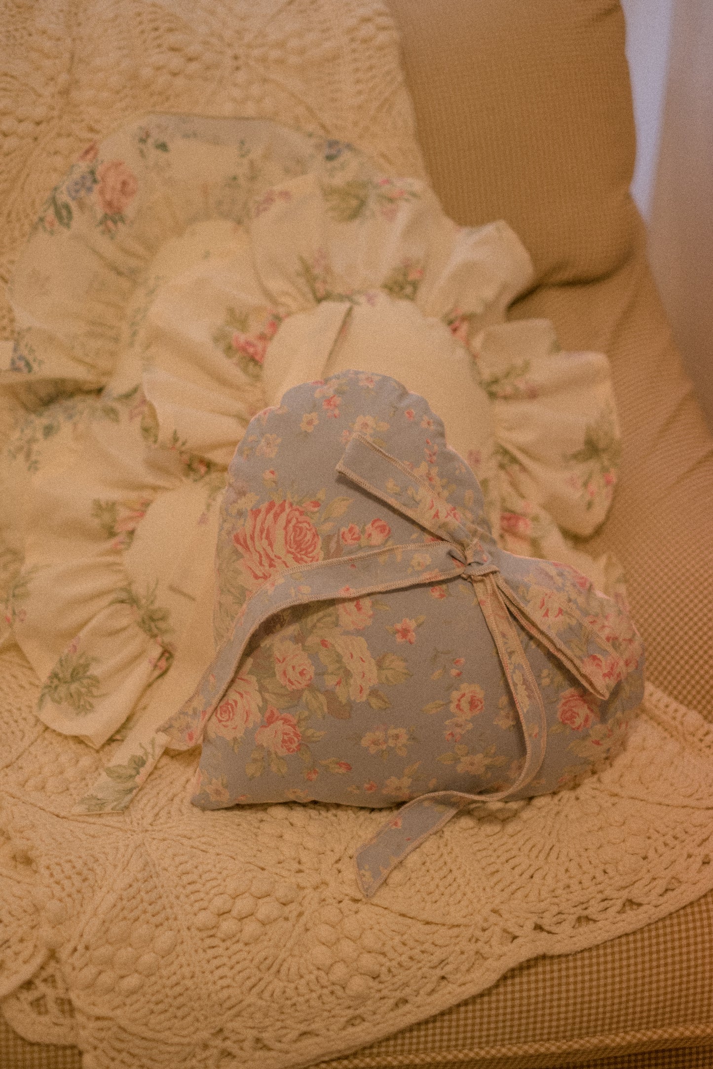 Handmade ruffled heart pillow - violet