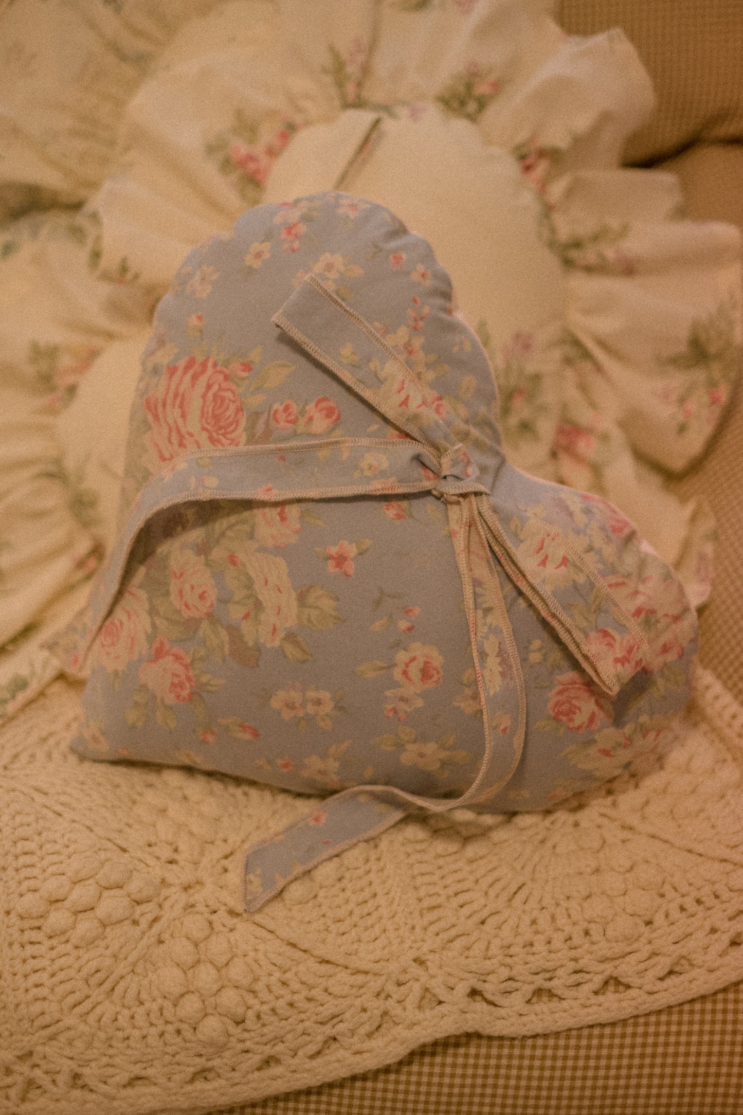Handmade ruffled heart pillow - violet