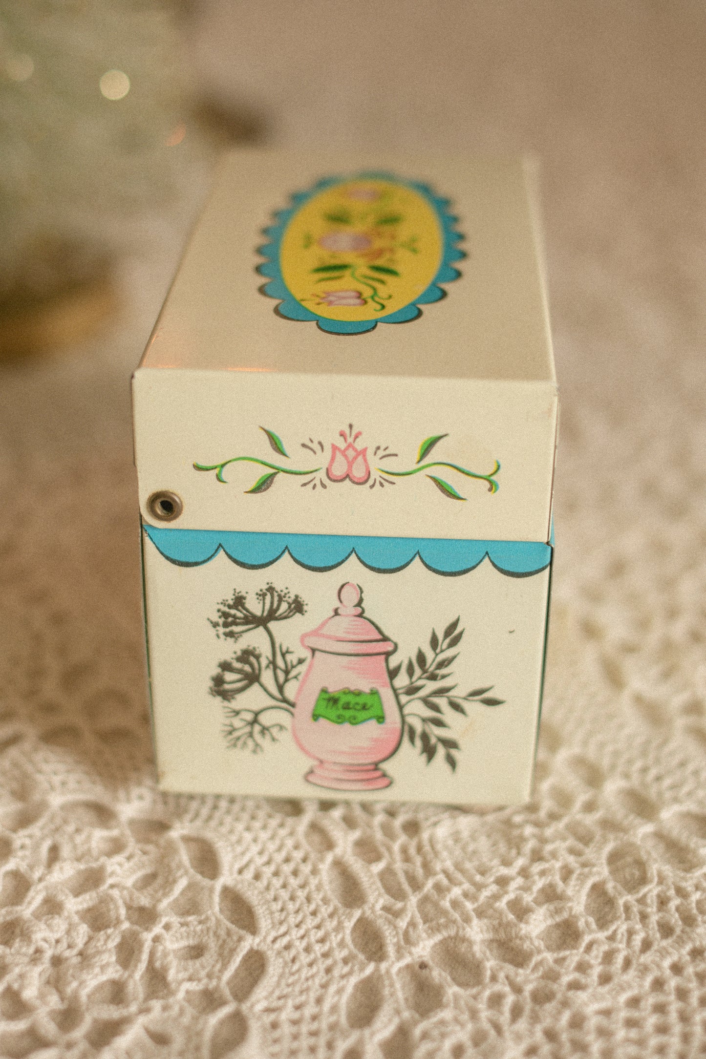 Vintage colourful recipe tin