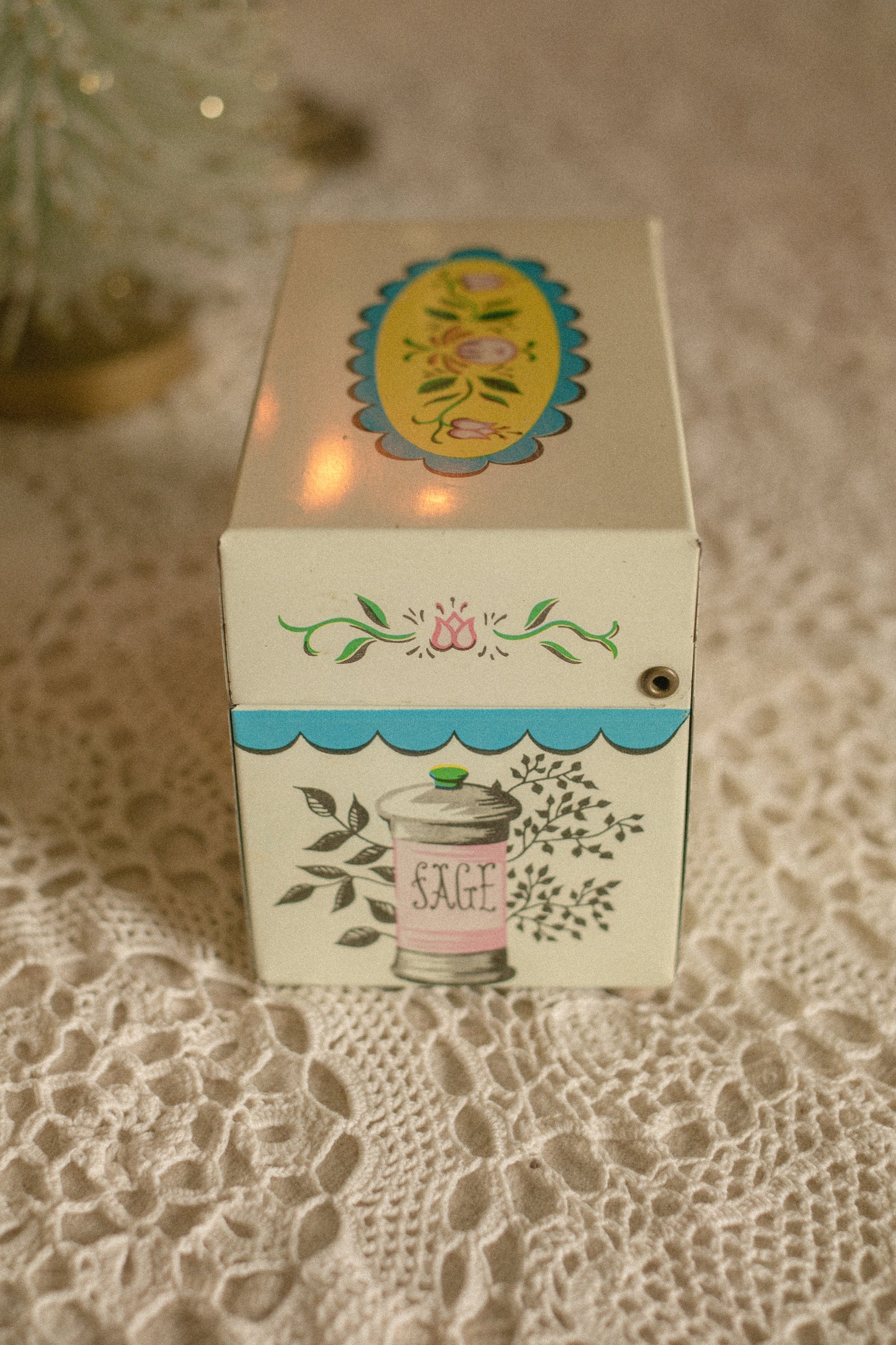 Vintage colourful recipe tin