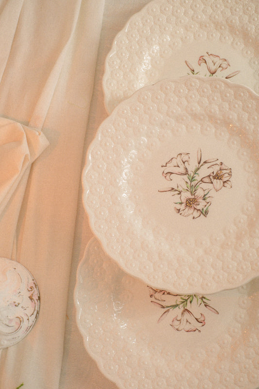 Vintage dainty textured floral plates