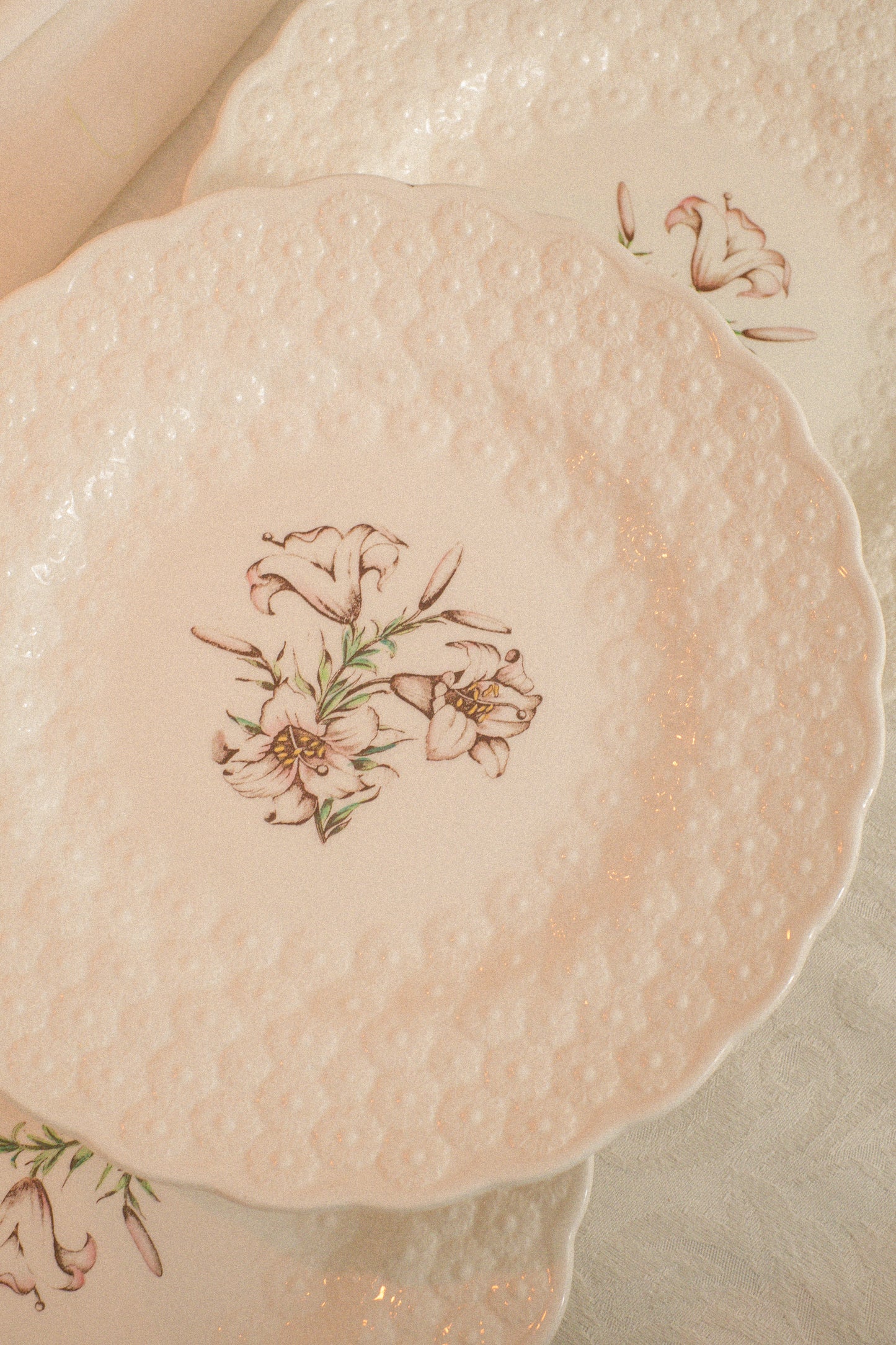 Vintage dainty textured floral plates