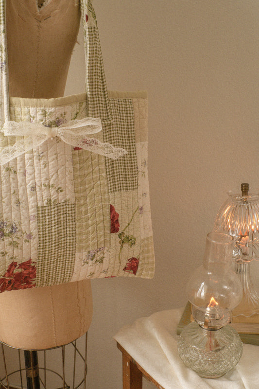 Handmade quilted mini tote bag - evergreen