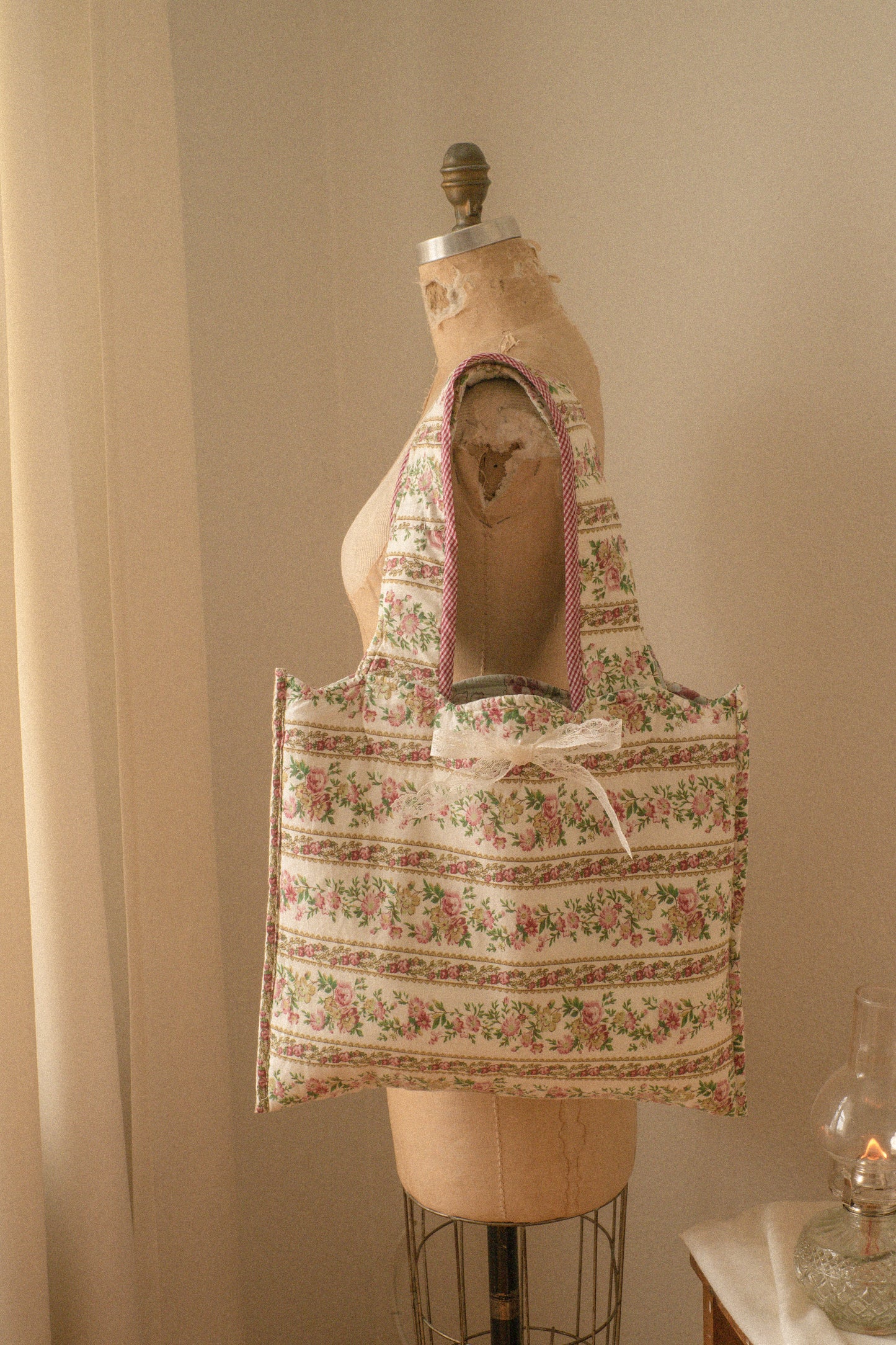 Handmade quilted reversible mini tote bag - cotton