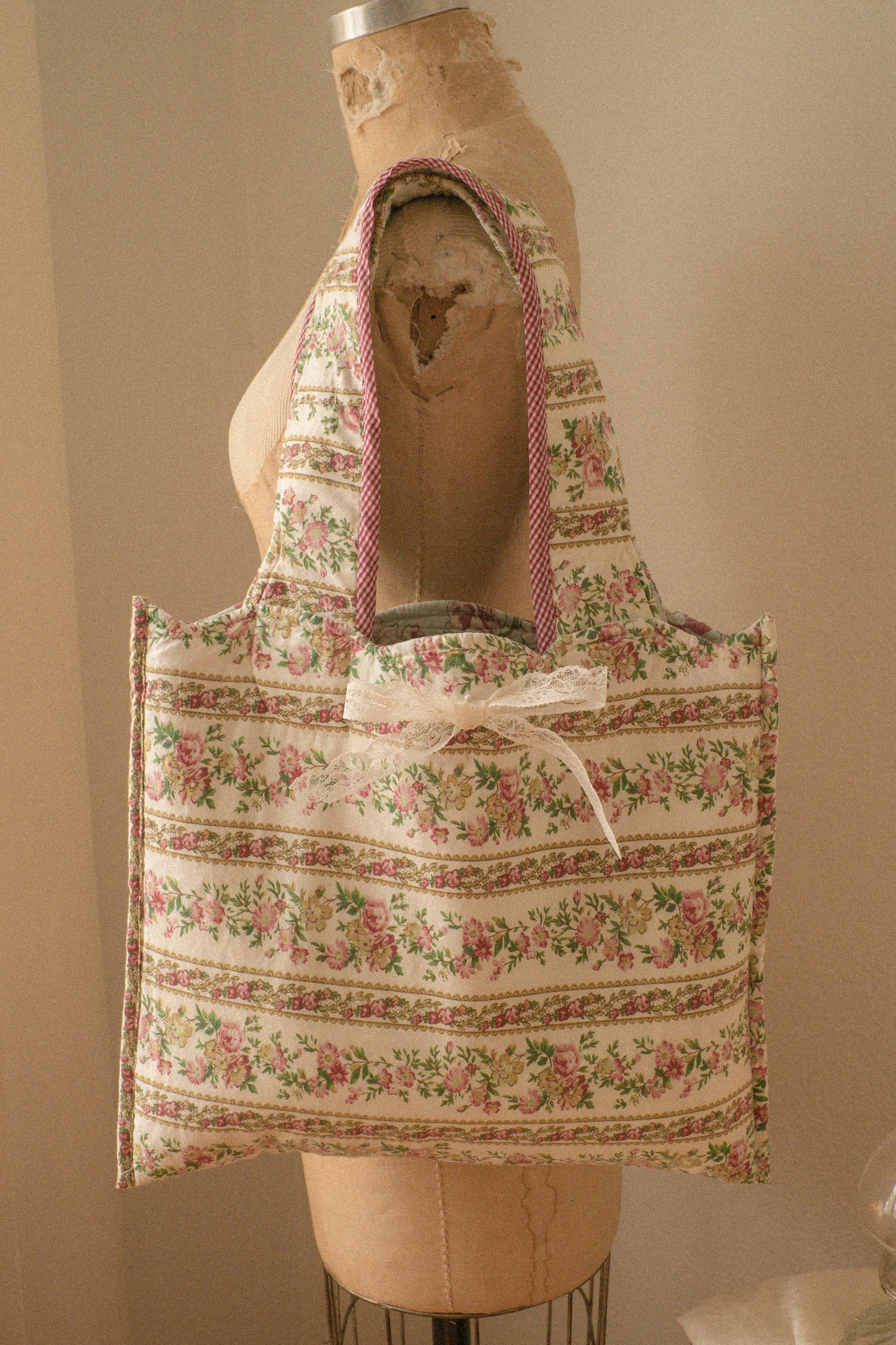 Handmade quilted reversible mini tote bag - cotton
