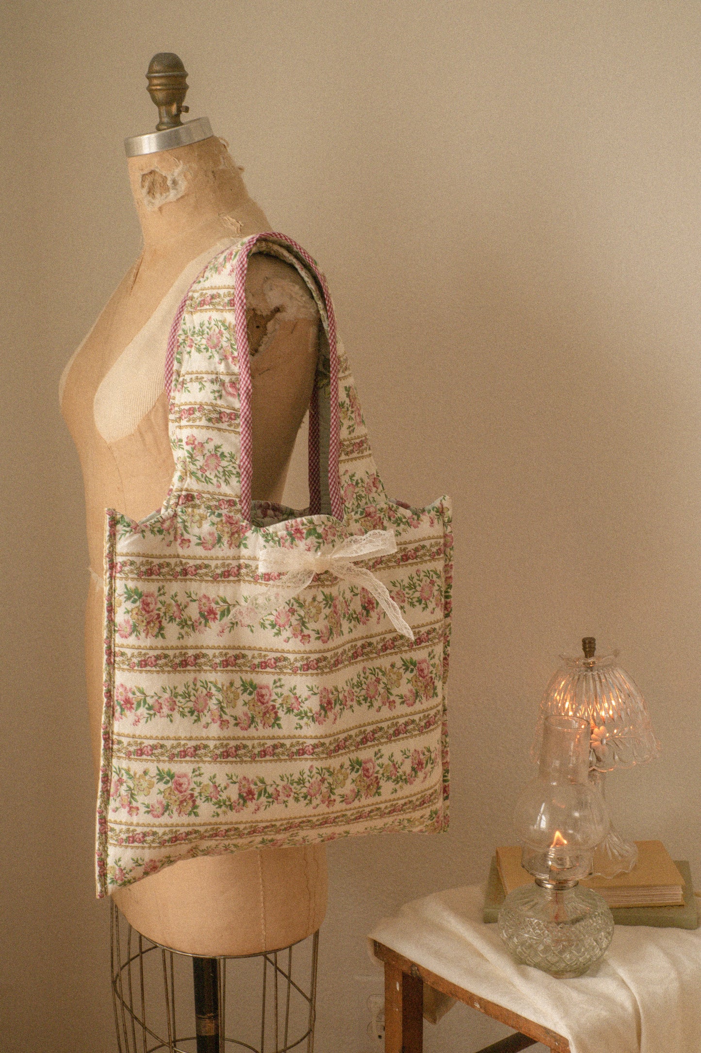 Handmade quilted reversible mini tote bag - cotton