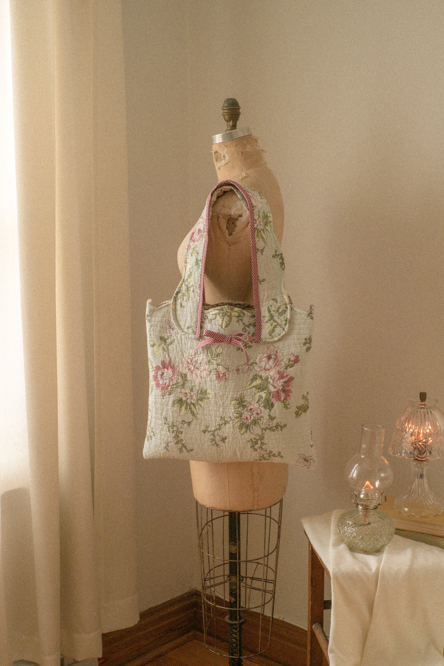 Handmade quilted reversible mini tote bag - cotton
