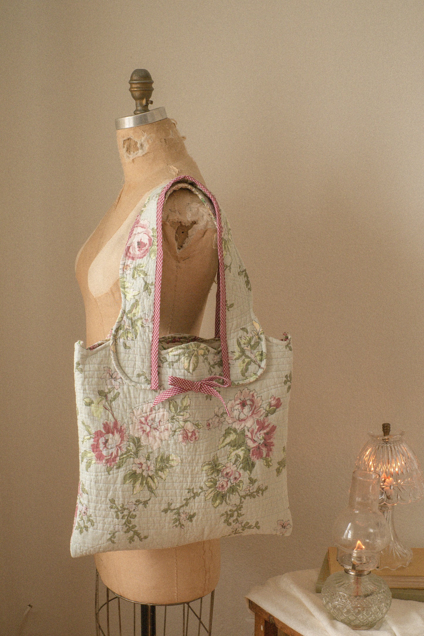 Handmade quilted reversible mini tote bag - cotton